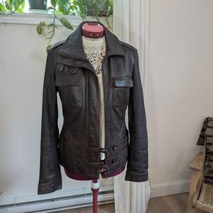Danier / Dark Brown Leather Jacket with Front Pockets / Small/Medium